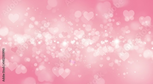 ピンク色の背景にハート型のボケ味のある光の模様