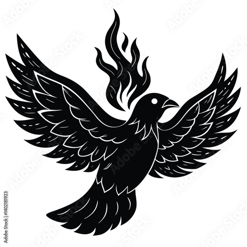 bird with magical flames silhouette