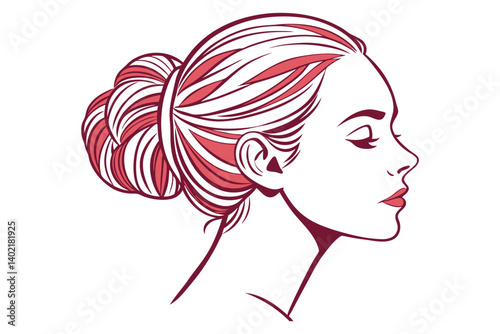 Hair bun vector illustration, minimalist female hairstyle design, on a white background