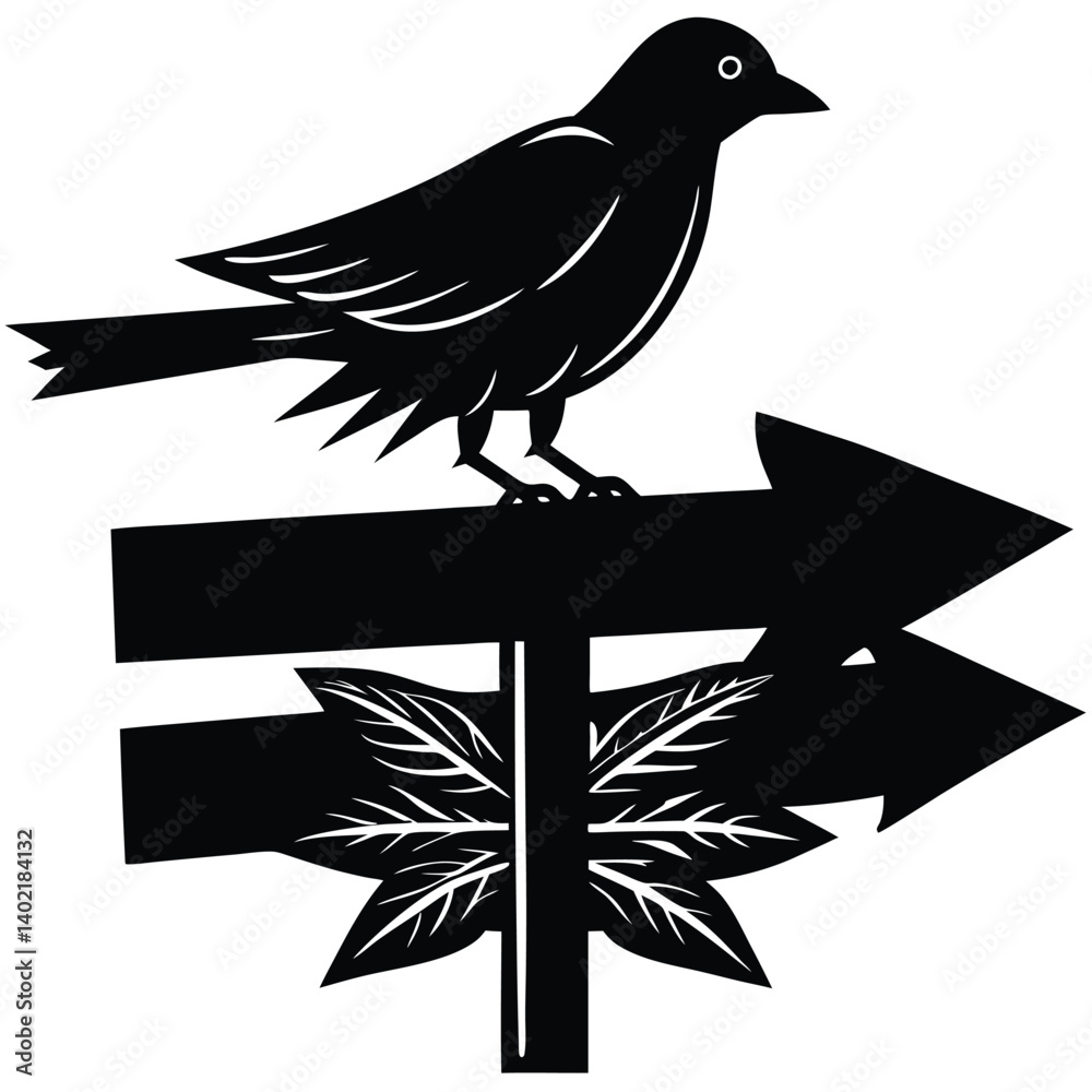 Naklejka premium bird on a signpost silhouette