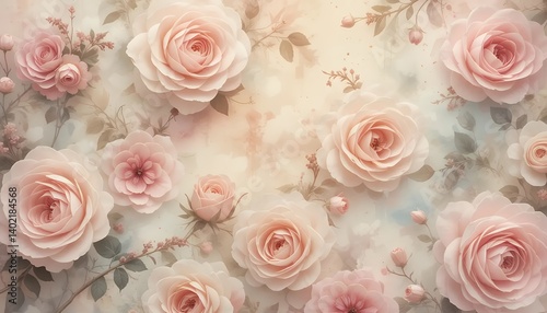 Dreamy Pastel Rose Pattern Soft Watercolor Floral Background