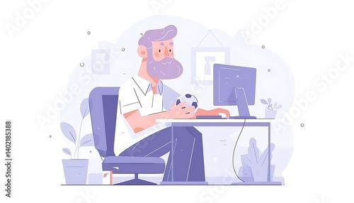 Man Works at Home