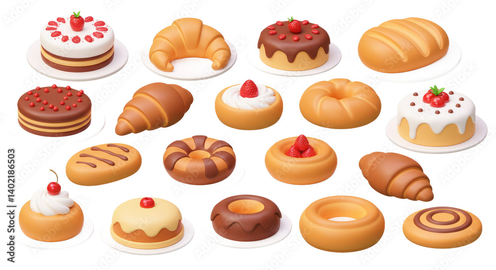 Assortment Of Sweet Pastries And Cakes On White Background Assortment Of Sweet Pastries And Cakes On White Background