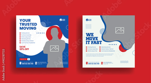 Moving service editable social media posts, banner, ads templates, promotional social media advertising for courier delivery service web banner set, social media square flyer or poster design