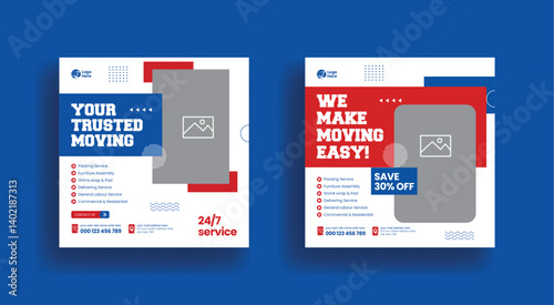 Moving service editable social media posts, banner, ads templates, promotional social media advertising for courier delivery service web banner set, social media square flyer or poster design