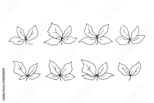 Set of 6 pec in two row  Cast Iron Plant line art on white background