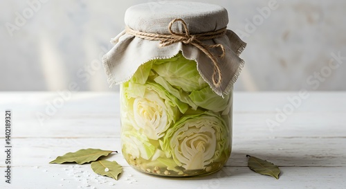 Preparing Cabbage in Jar with Rustic Cover Preserving Food at Home