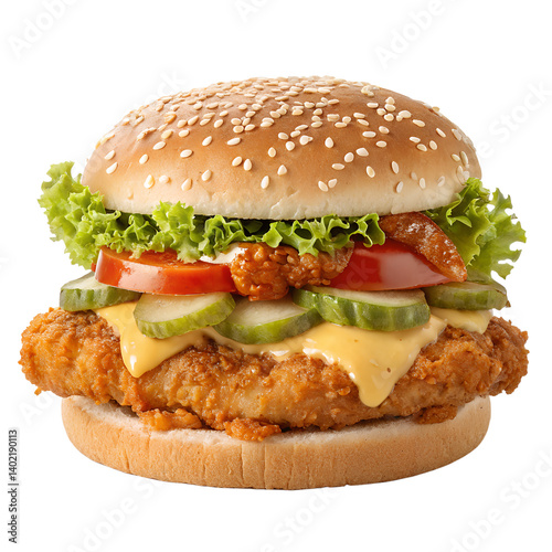 Crispy Zinger Burger Isolated on Transparent Background
