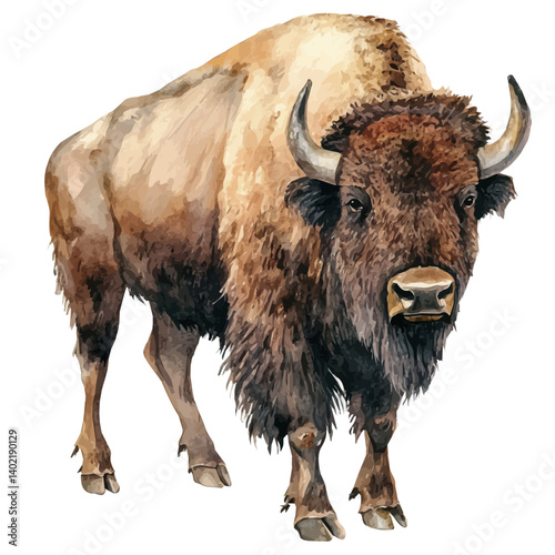 Prehistoric Cave Painting Of A Bison, watercolor vector, isolated on a white background.
