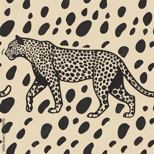 Seamless vector pattern featuring a leopard on an animalistic beige background  
