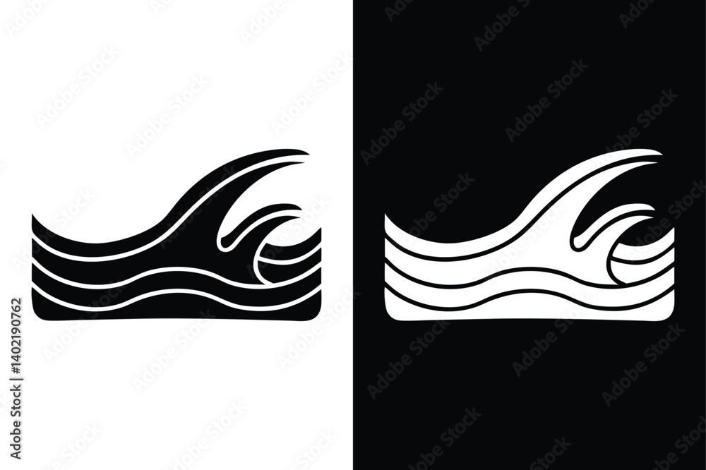 Obraz premium Wave Silhouette Vector. Marine Splash and Spray Icons on Black and White