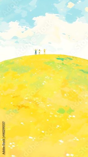 Hilltop Scene, People, Sunny Day