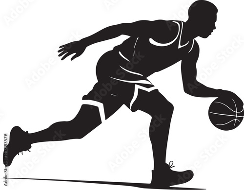 Basketball Player Dribbling Silhouette Vector | Sport Action Illustration
