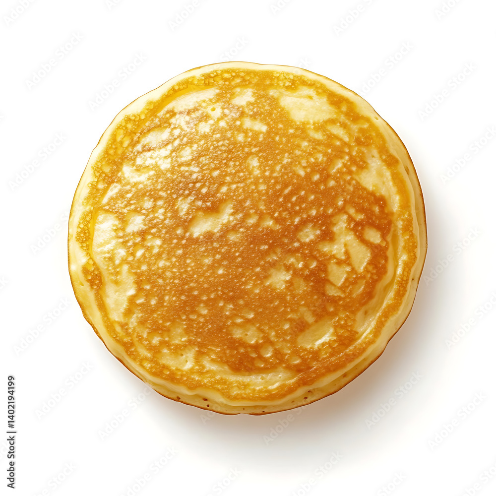 Golden and fluffy buttermilk pancake with a slightly crisp edge and soft interior, isolated white background, hyperrealism art style