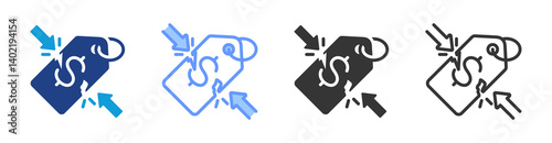 Price Discrimination icon set multiple style collection
