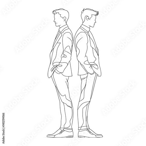 Businessman Standing and Thinking – Line Drawing