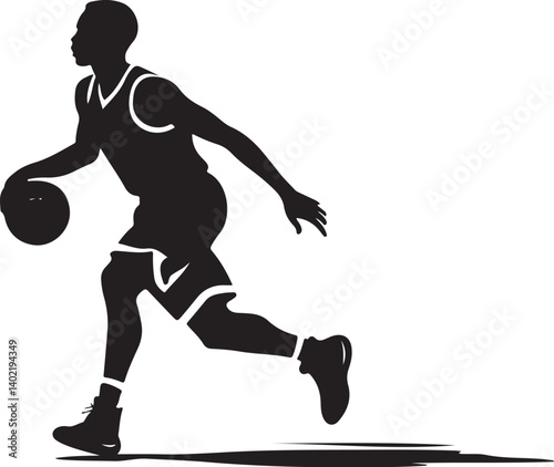 Basketball Player Dribbling Silhouette Vector | Sport Action Illustration
