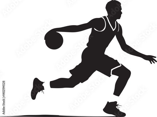 Basketball Player Dribbling Silhouette Vector | Sport Action Illustration
