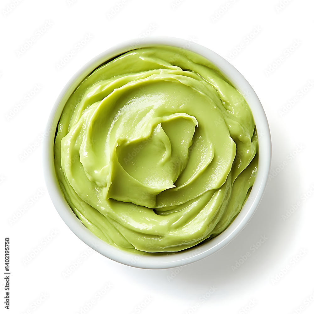 Smooth and creamy avocado mousse with a silky texture and rich flavor, isolated white background, modern art style Smooth and creamy avocado mousse with a silky texture and rich flavor, isolated white background, modern art style