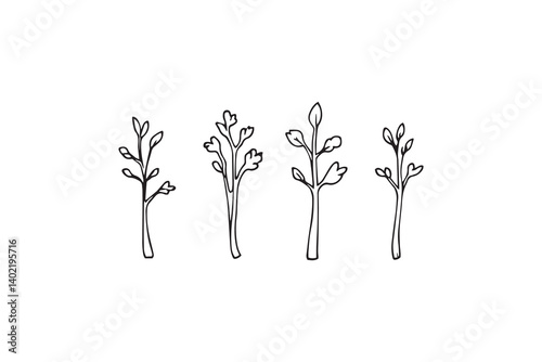 Set of 6 pec in two row  Celery Leaf line art on white background