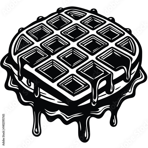 a waffle with syrup dripping