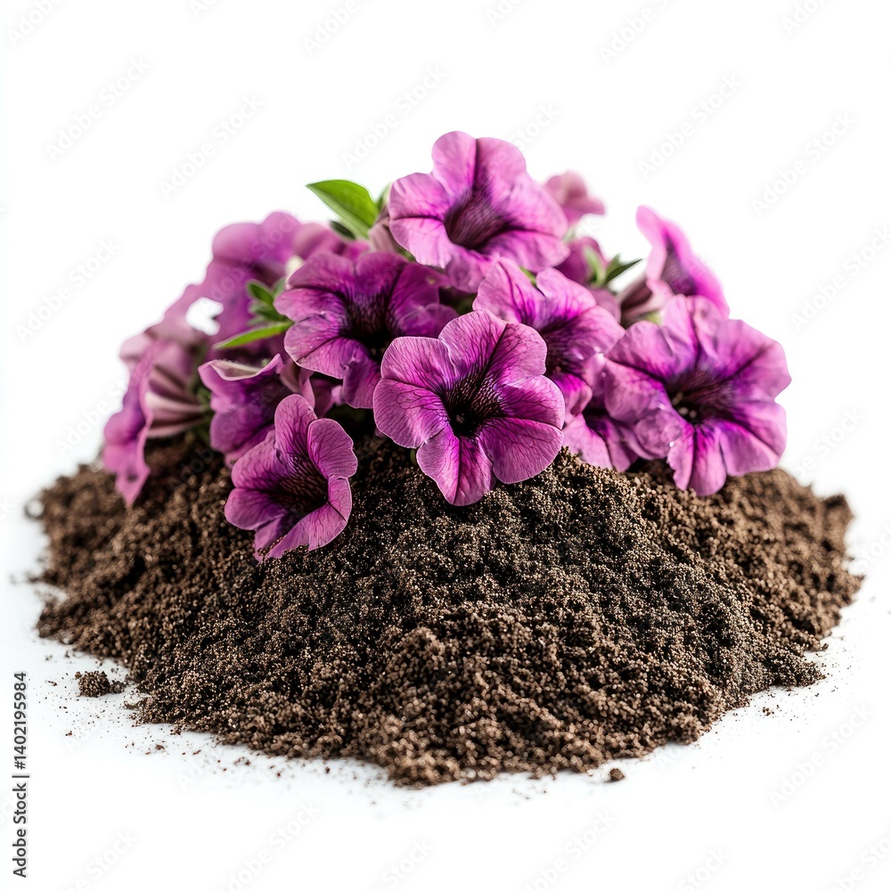 Purple Petunias Blooming in Rich Soil: A Vibrant Garden Close-Up