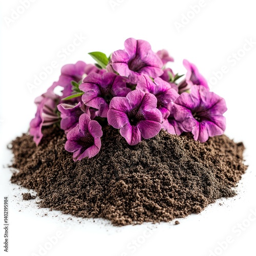 Obraz na płótnie Purple Petunias Blooming in Rich Soil: A Vibrant Garden Close-Up w salonie
