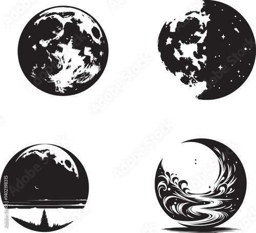Full moon glowing at night over silhouettes of trees