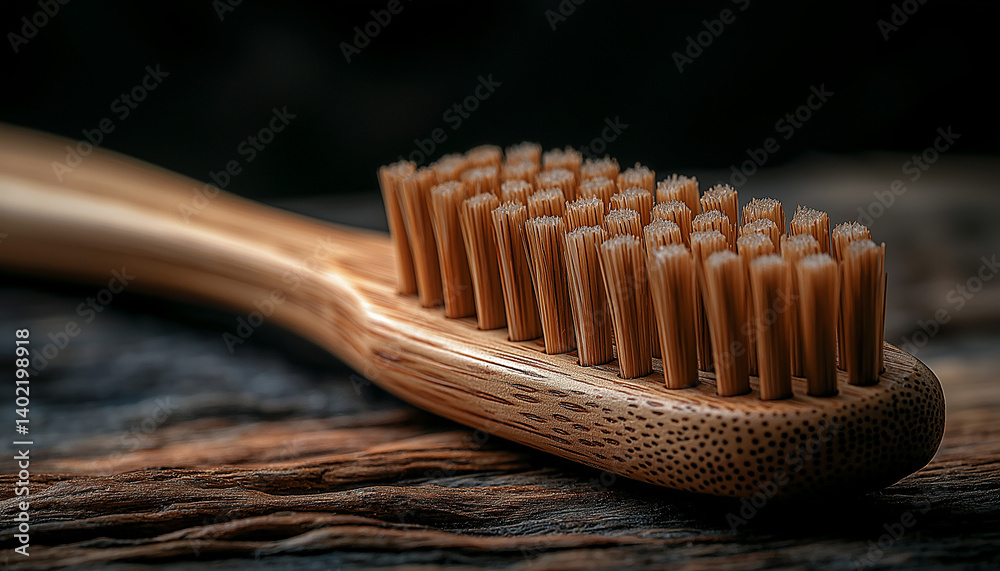 Close-up of Sustainable Bamboo Toothbrush with Natural Bristles on Rustic Wood Close-up of Sustainable Bamboo Toothbrush with Natural Bristles on Rustic Wood