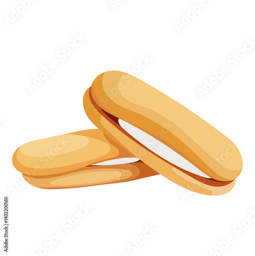 Eclair Filling with Vanilla Cream Illustration Isolated on White Background