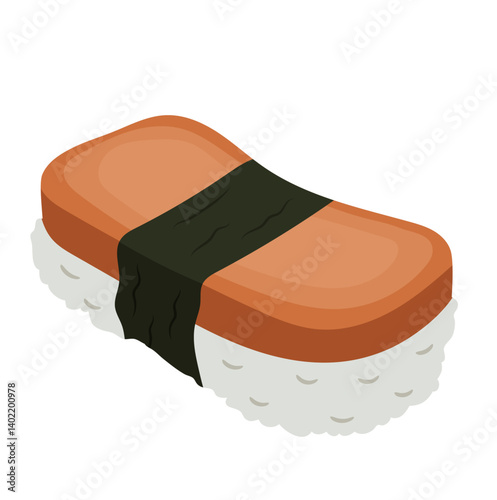 Spam Musubi Rice Ball Illustration Isolated on White Background