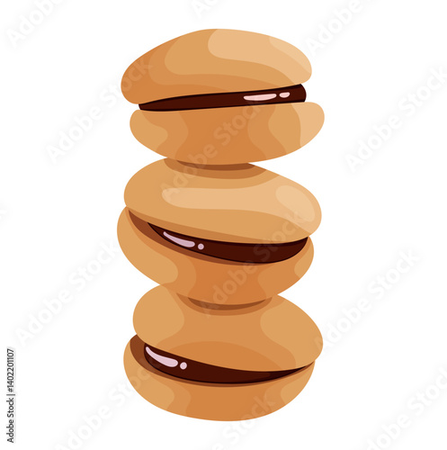 Stacked Cookies with Chocolate Filling Illustration Isolated on White Background