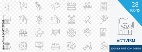 Activism stroke icon set. containing  demonstration, equality,  petition, public awareness,  peace and more line collection