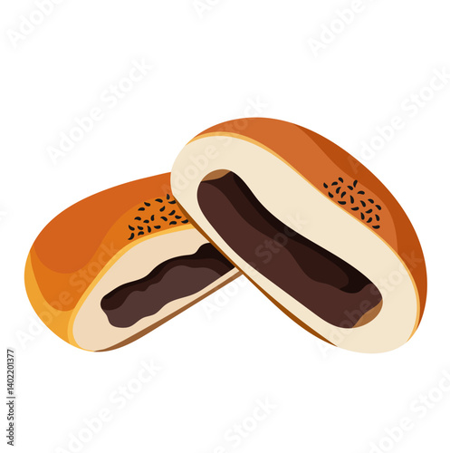 Anpan Japanese Sweet Dessert Illustration Isolated on White Background