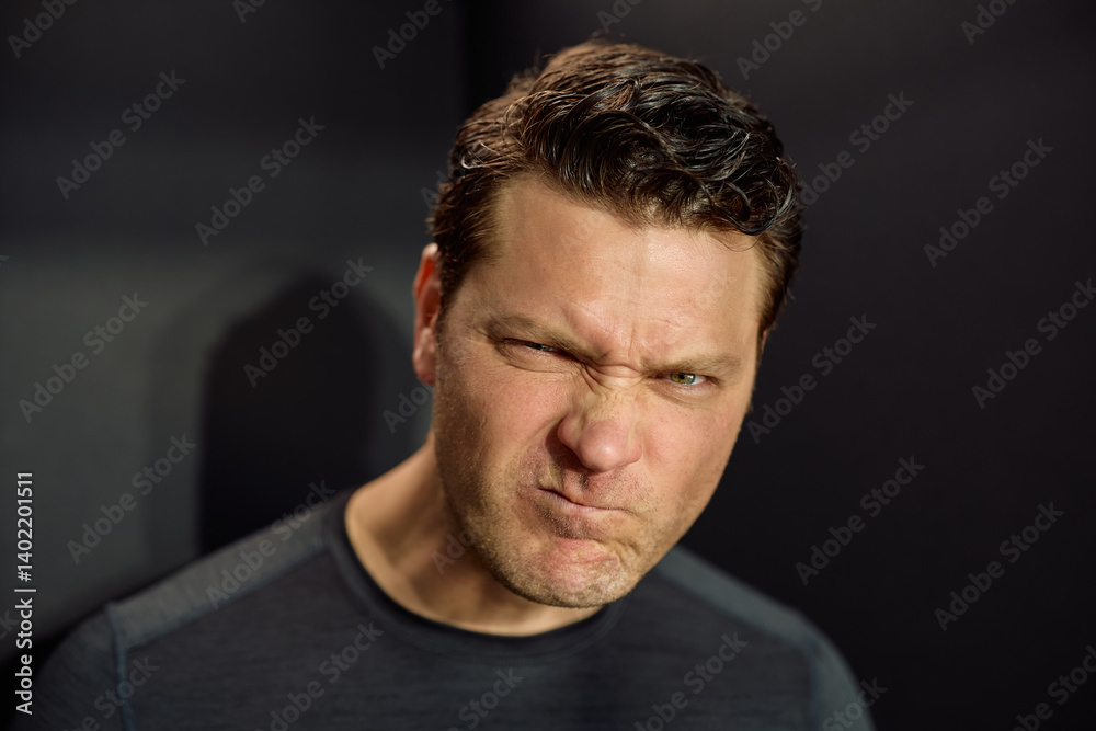 Fototapeta premium Studio shot of grumpy man looking at camera.