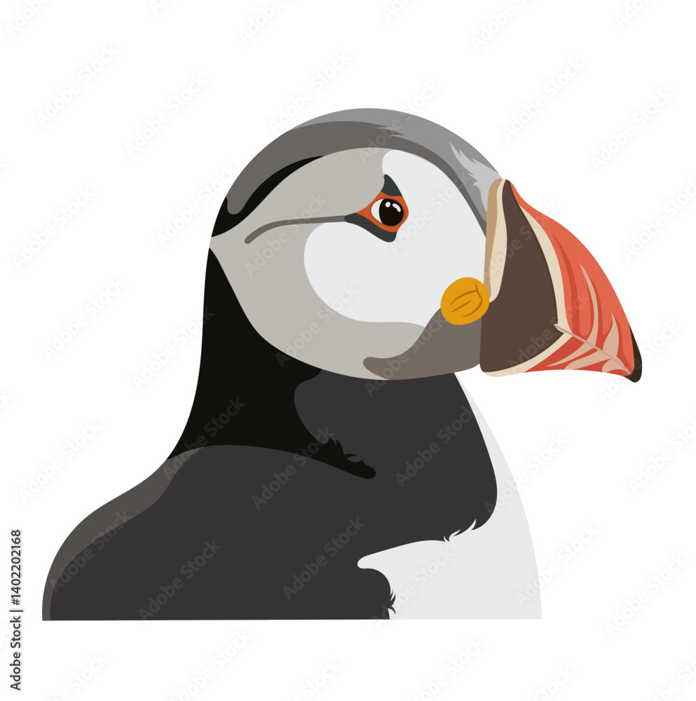 Naklejka premium Tufted Puffin Bird Animal Portrait Illustration Isolated on White Background