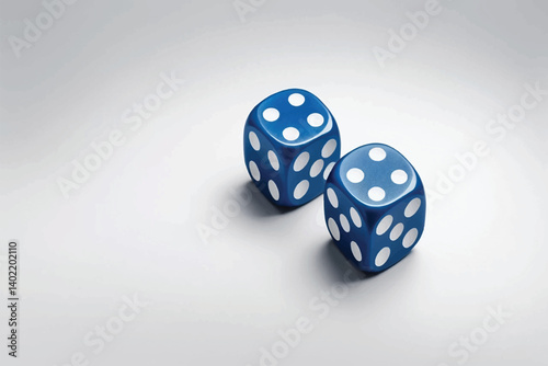 Blue gambling dice, macro isolated on white background, top view