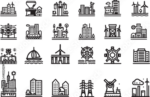 infrastructure icon set. Contains icons related ro public infrastructure. City elements.  line editable 
 vector illustration
