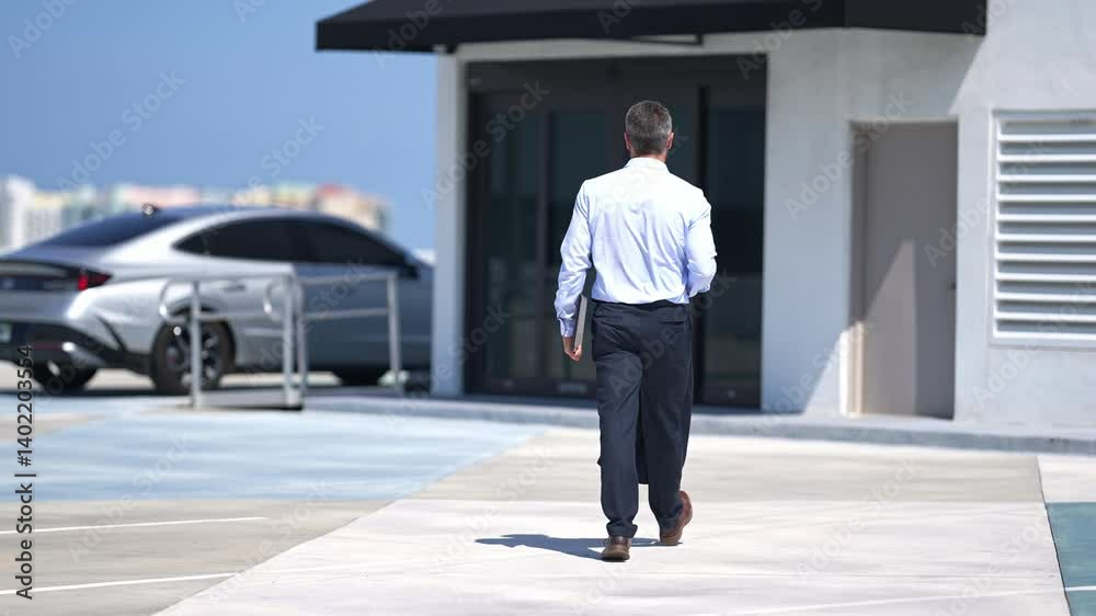 Successful businessman in shirt walk outdoors. Businessman go to office work outside. Mature businessman. Corporate business. Rich businessman in move. Outdoor business portrait. Slow motion.