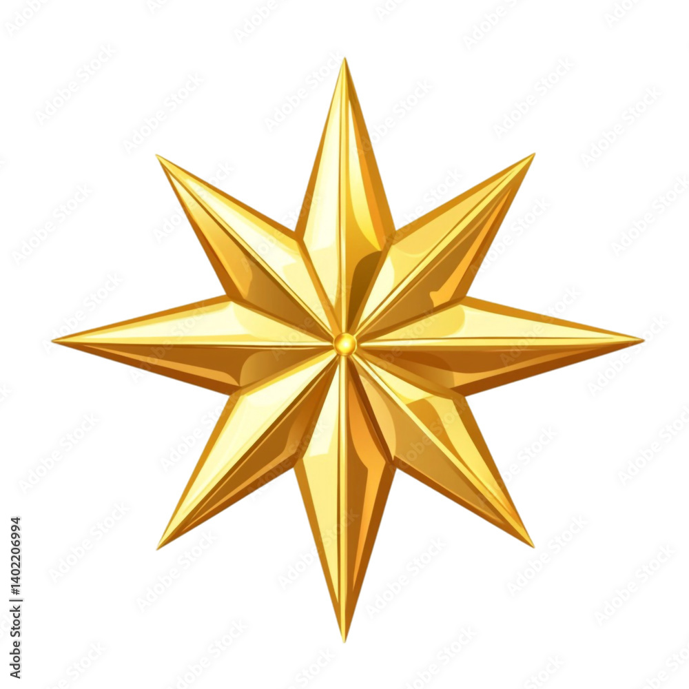 Golden eight-pointed star shining brightly festive and joyful Golden eight-pointed star shining brightly festive and joyful