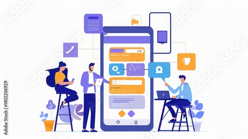 A team of UX/UI designers creating wireframes for a mobile app for a tech startup 