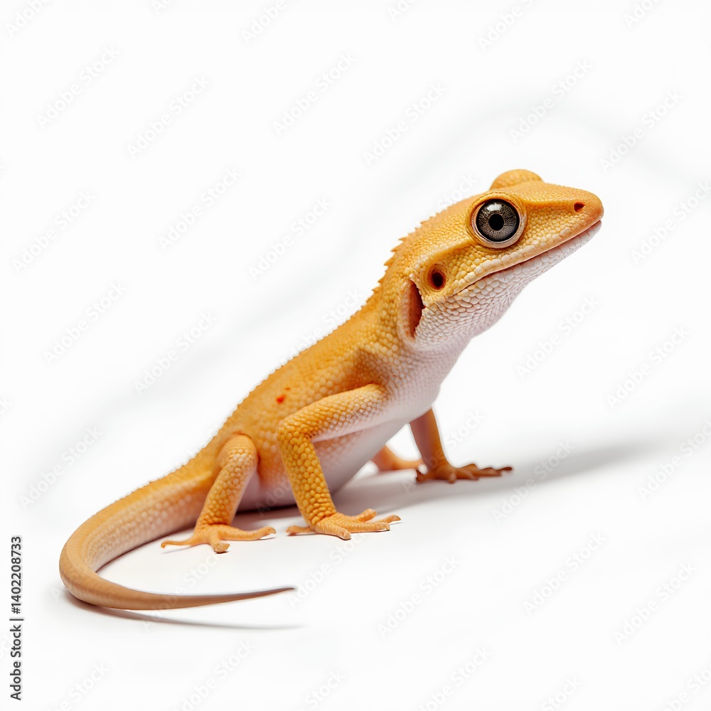 Obraz premium Vibrant Orange Lizard on White Background with Curious Expression