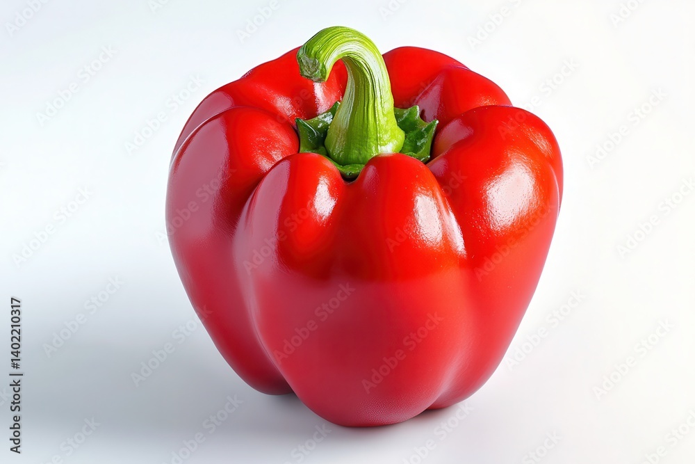 A single red bell pepper close up on white background A single red bell pepper close up on white background
