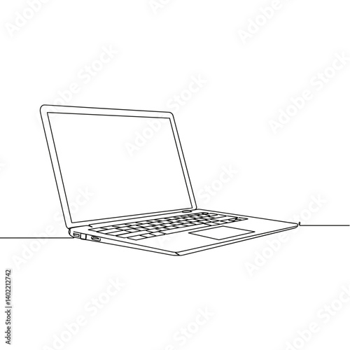 Minimalist line drawing of a laptop on a desk  