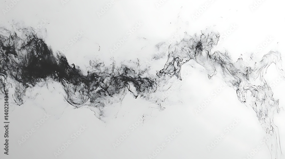 Fototapeta premium Abstract black smoke swirling gracefully against a white background, creating a dynamic visual effect