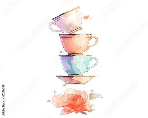 Stacked Cups, Rose, Floral Art