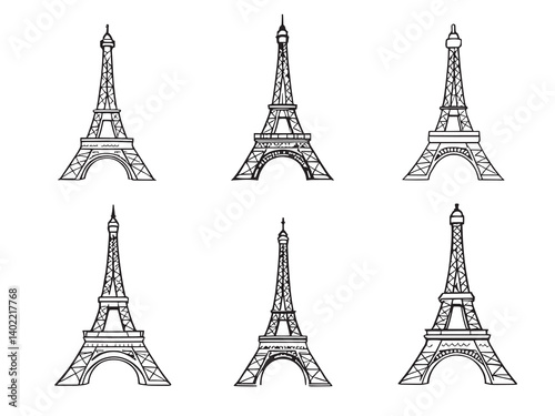 Eiffel Tower clear vision simple black line art on white background