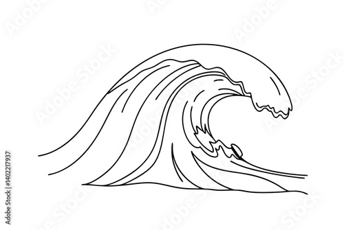 Simple Vector Illustration Of A Large Ocean Wave In Black And White