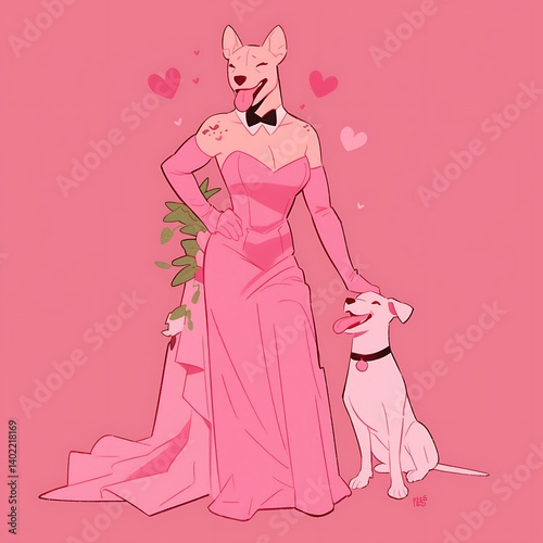 Pink Dog in Dress, Cute Scene