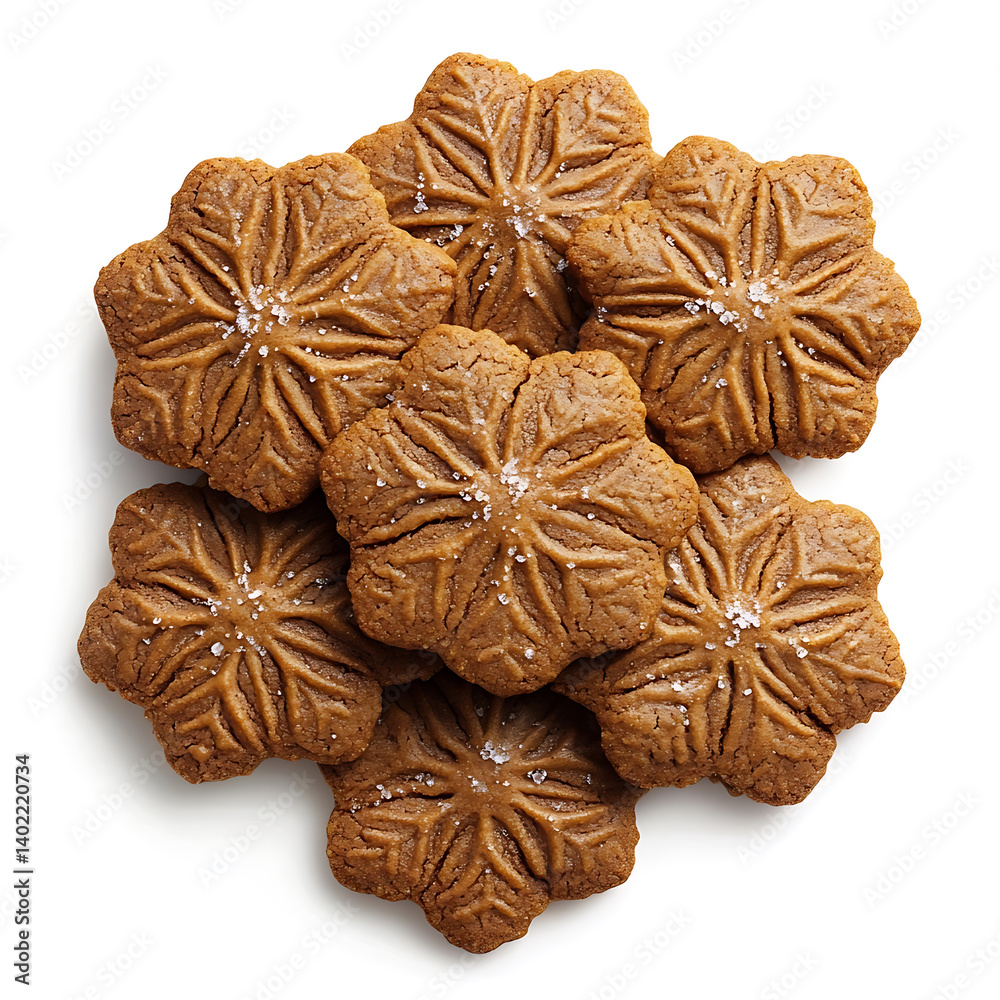 Fototapeta premium Soft and chewy gingerbread cookies with a spicy ginger flavor and sugary icing, isolated white background, modern art style